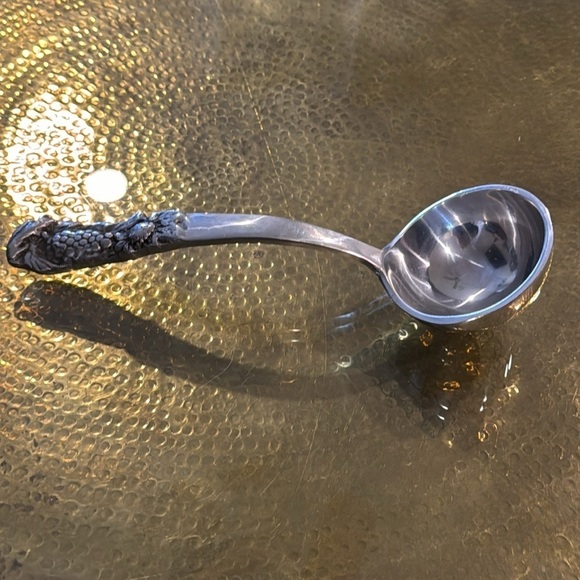 Vintage Mexico Betty Barrena Aluminum Silver Spoon with Grape Leaves Gravy Spoon - Picture 2 of 8